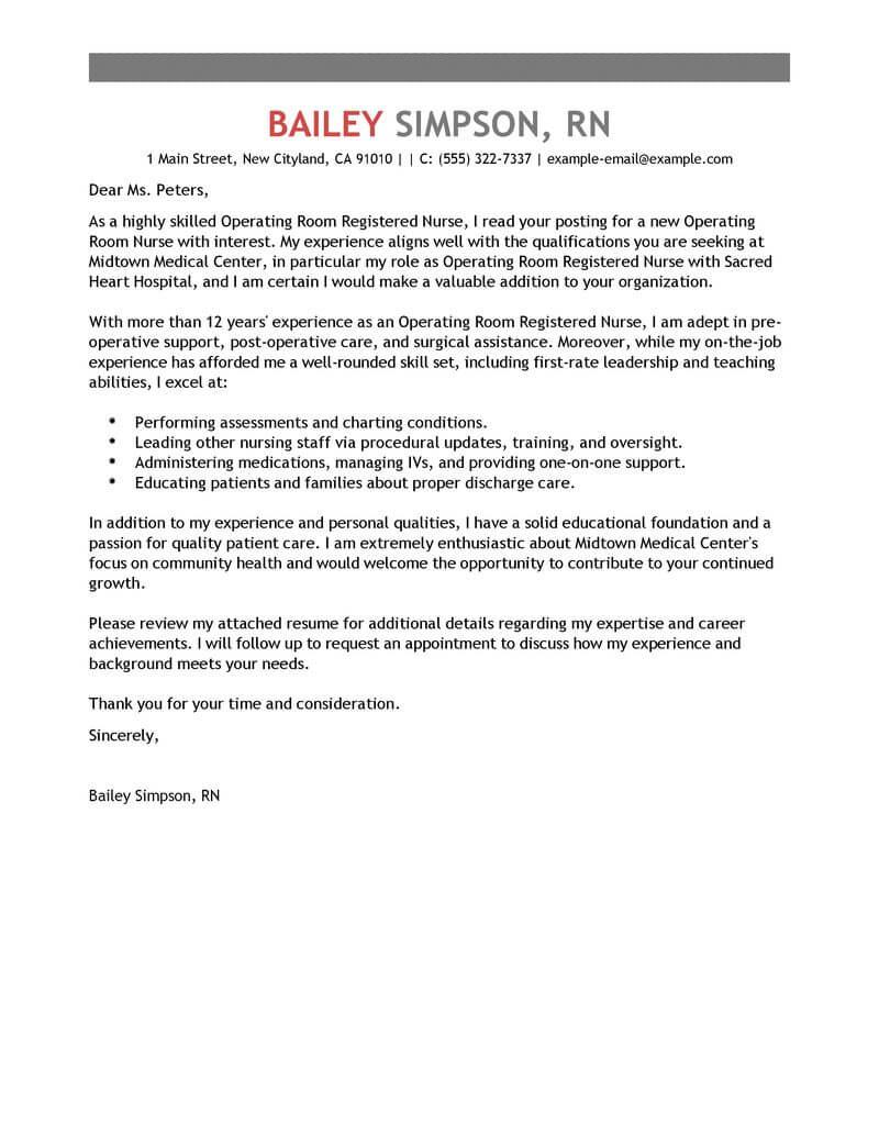 Best Operating Room Registered Nurse Cover Letter Examples throughout dimensions 800 X 1035
