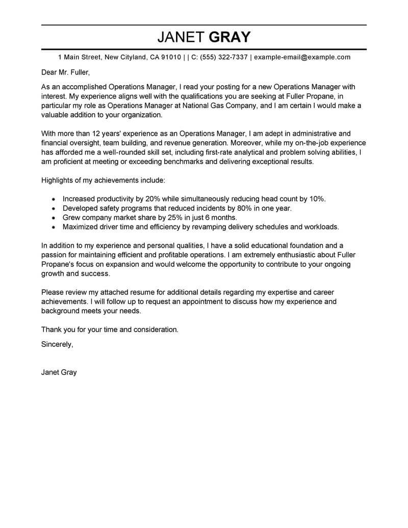 Best Operations Manager Cover Letter Examples Livecareer for proportions 800 X 1035