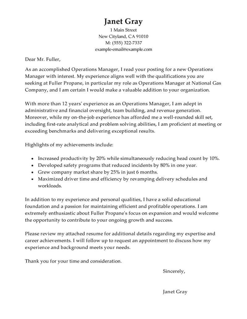 Best Operations Manager Cover Letter Examples Livecareer for sizing 800 X 1035