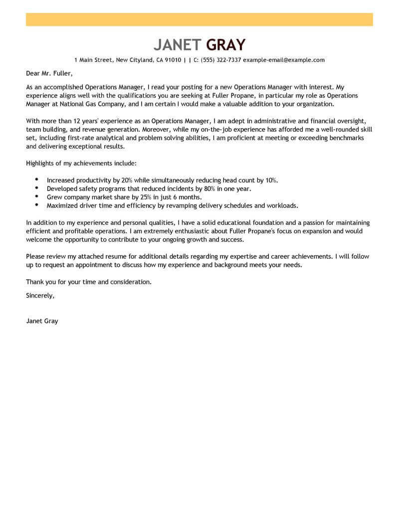 Best Operations Manager Cover Letter Examples Livecareer in sizing 800 X 1035