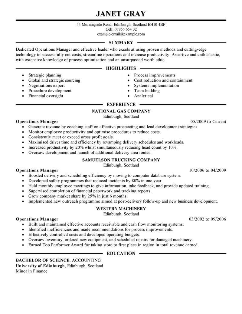 Best Operations Manager Resume Example Livecareer for measurements 800 X 1035