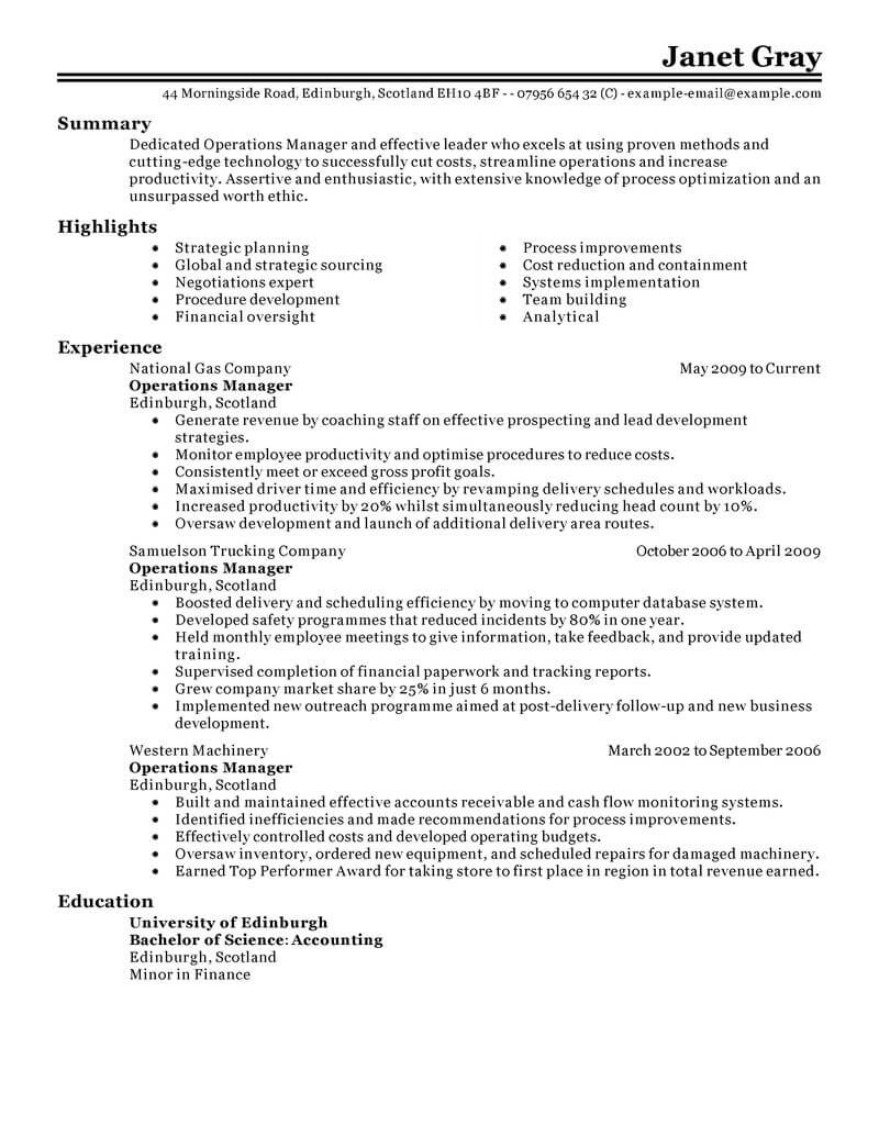 Best Operations Manager Resume Example Livecareer intended for measurements 800 X 1035