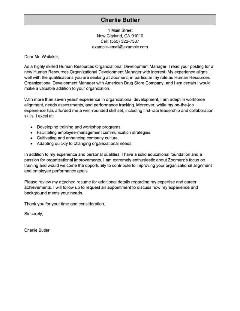 Best Organizational Development Cover Letter Examples regarding size 800 X 1035