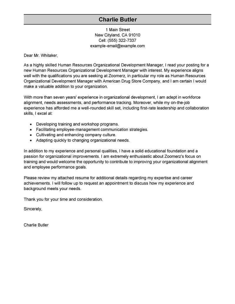 Best Organizational Development Cover Letter Examples throughout size 800 X 1035