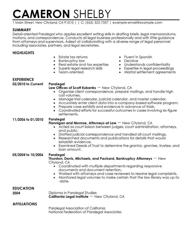 Best Paralegal Resume Example Livecareer with regard to size 800 X 1035
