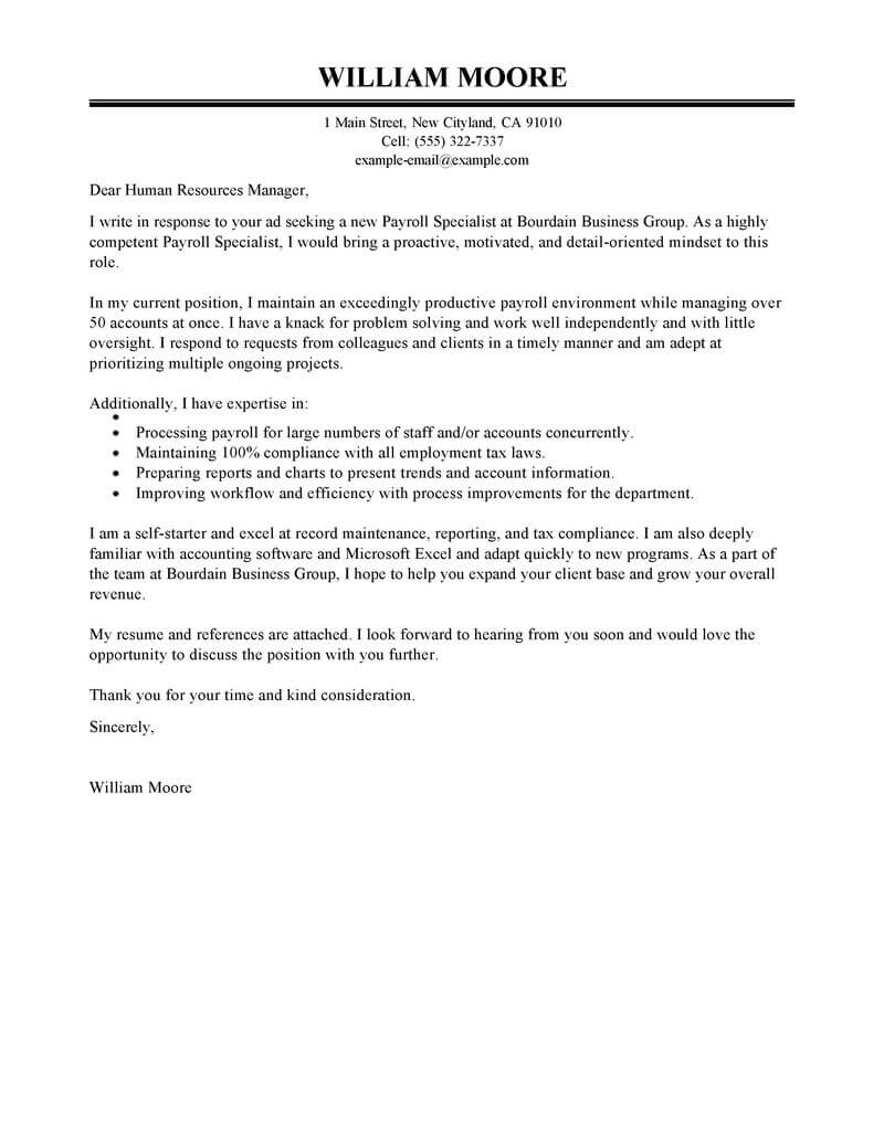 Best Payroll Specialist Cover Letter Examples Livecareer pertaining to proportions 800 X 1035