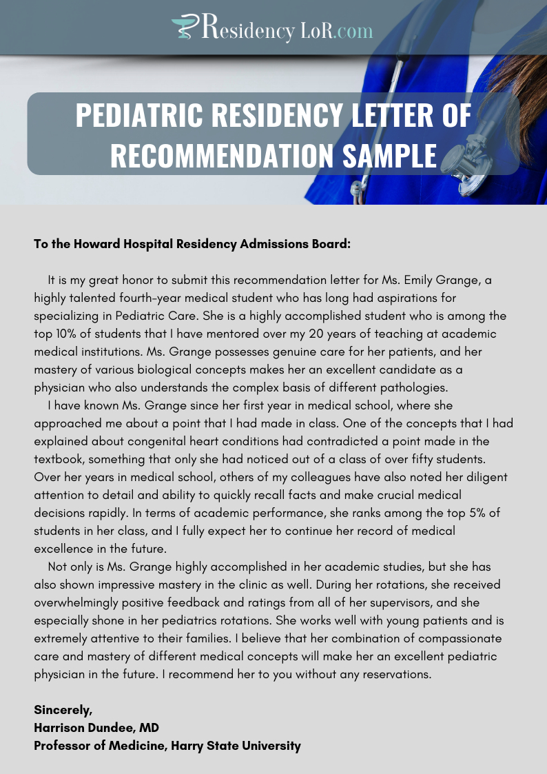 Best Pediatric Residency Letter Of Recommendation Sample intended for sizing 794 X 1123