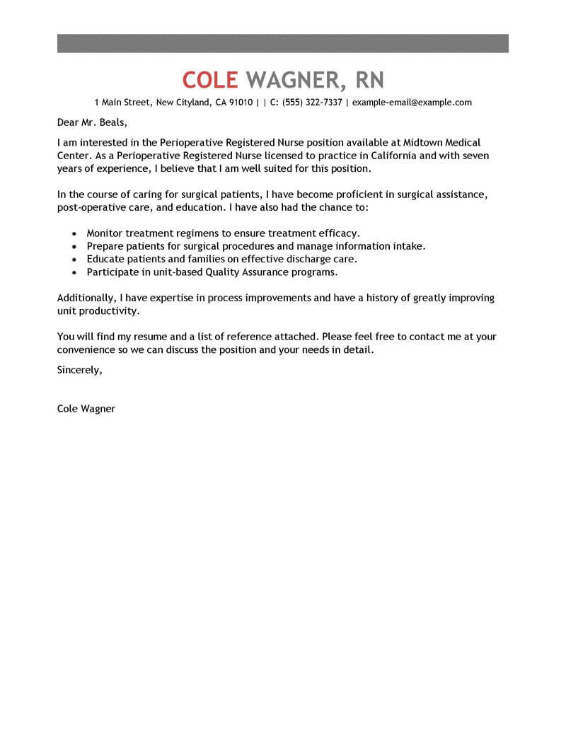 Best Perioperative Nurse Cover Letter Examples Livecareer for sizing 800 X 1035