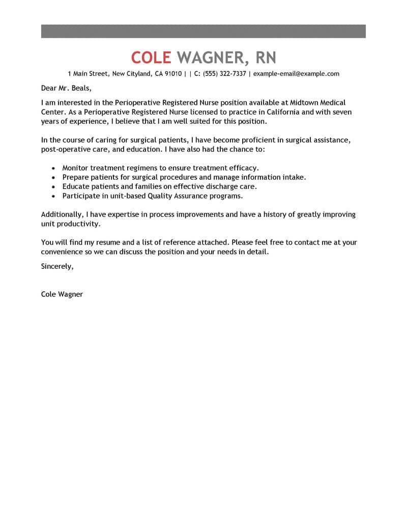 Best Perioperative Nurse Cover Letter Examples Livecareer intended for size 800 X 1035