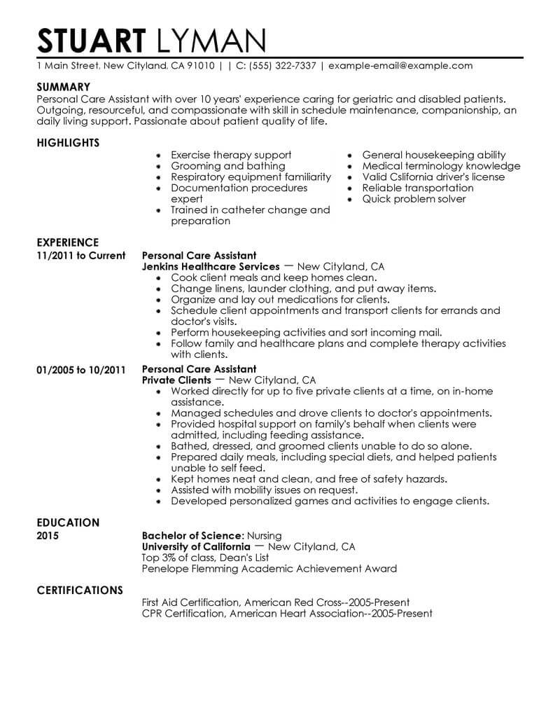 Best Personal Care Assistant Resume Example Livecareer for proportions 800 X 1035