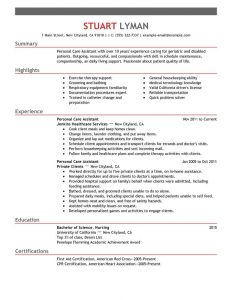 Best Personal Care Assistant Resume Example Livecareer throughout proportions 800 X 1035