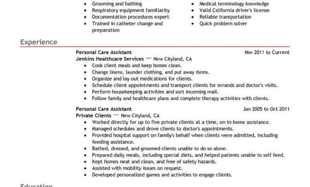 Best Personal Care Assistant Resume Example Livecareer throughout proportions 800 X 1035