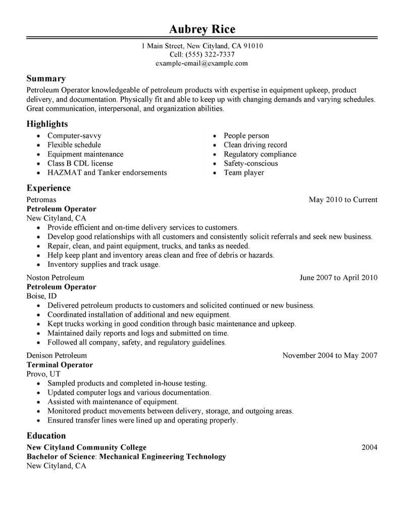 Best Petroleum Operator Resume Example Livecareer with regard to proportions 800 X 1035