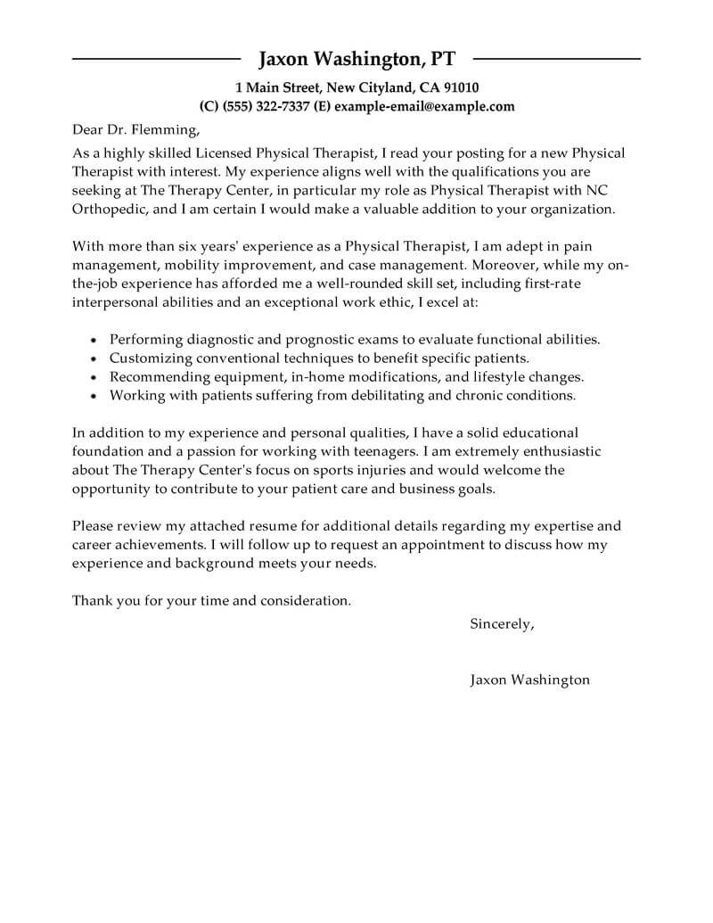 Best Physical Therapist Cover Letter Examples Livecareer with regard to size 800 X 1035