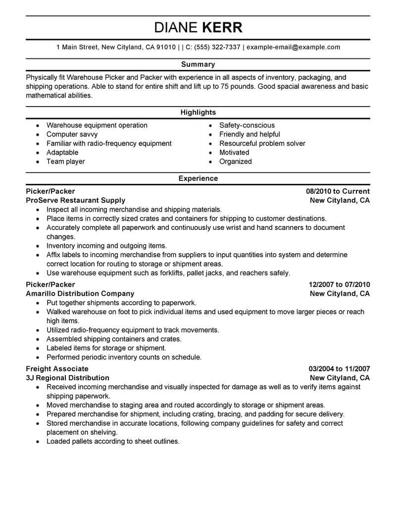 Best Picker And Packer Resume Example Livecareer in dimensions 800 X 1035