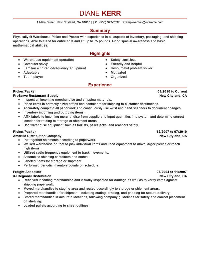 Best Picker And Packer Resume Example Livecareer throughout proportions 800 X 1035