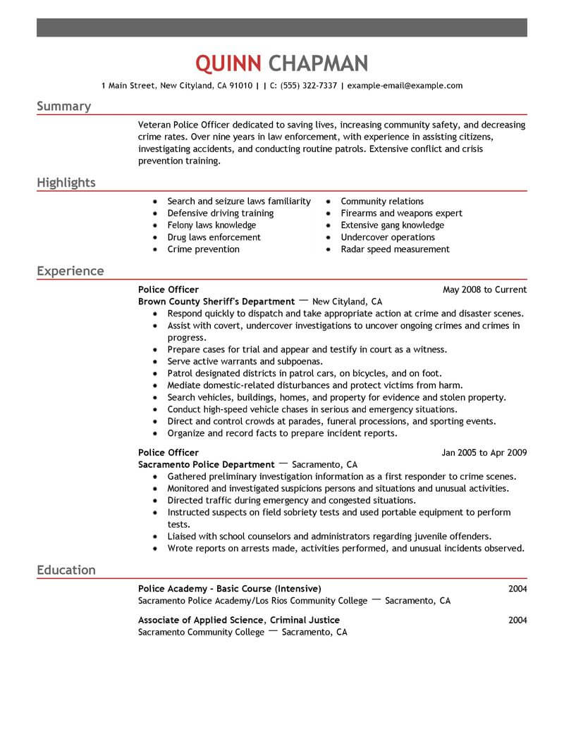 Best Police Officer Resume Example Livecareer pertaining to proportions 800 X 1035