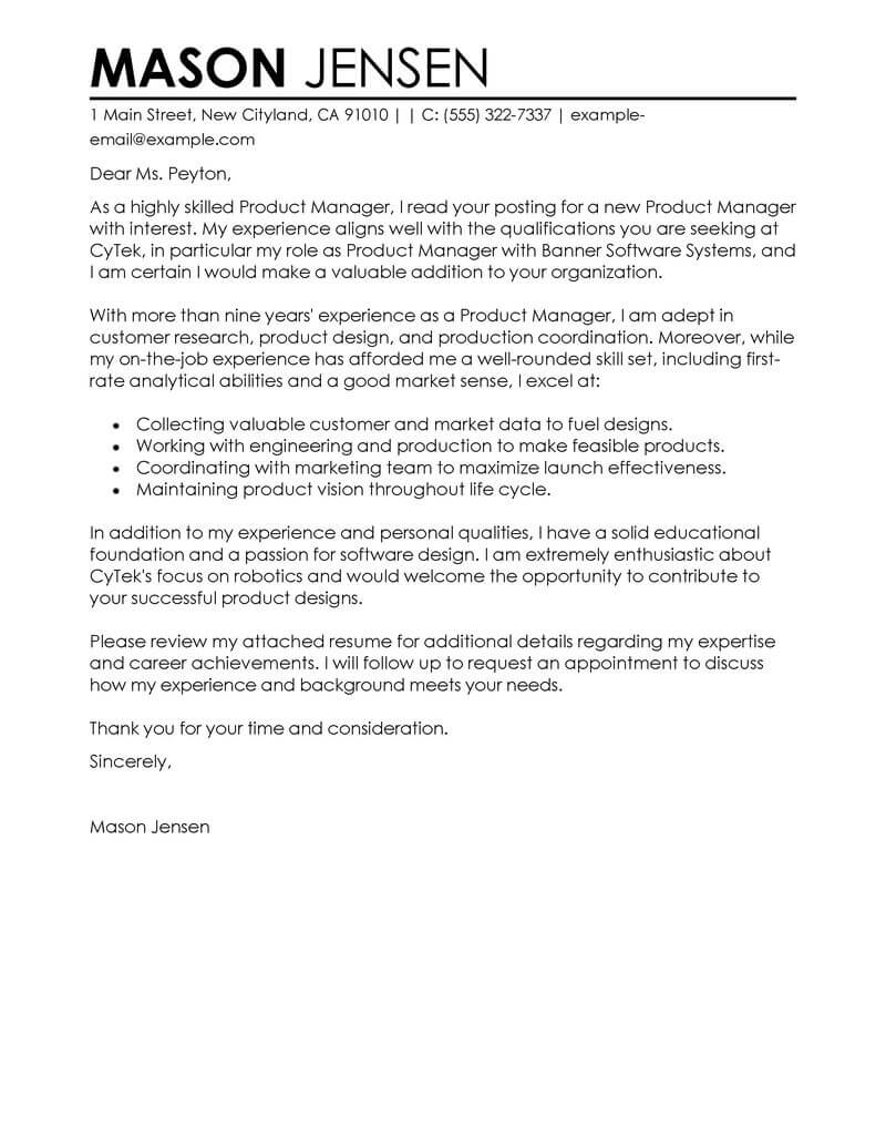 Best Product Manager Cover Letter Examples Livecareer inside size 800 X 1035