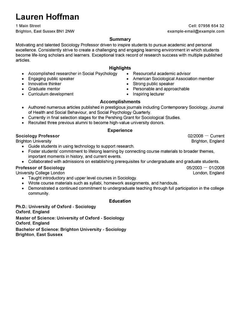 Best Professor Resume Example Livecareer throughout size 800 X 1035