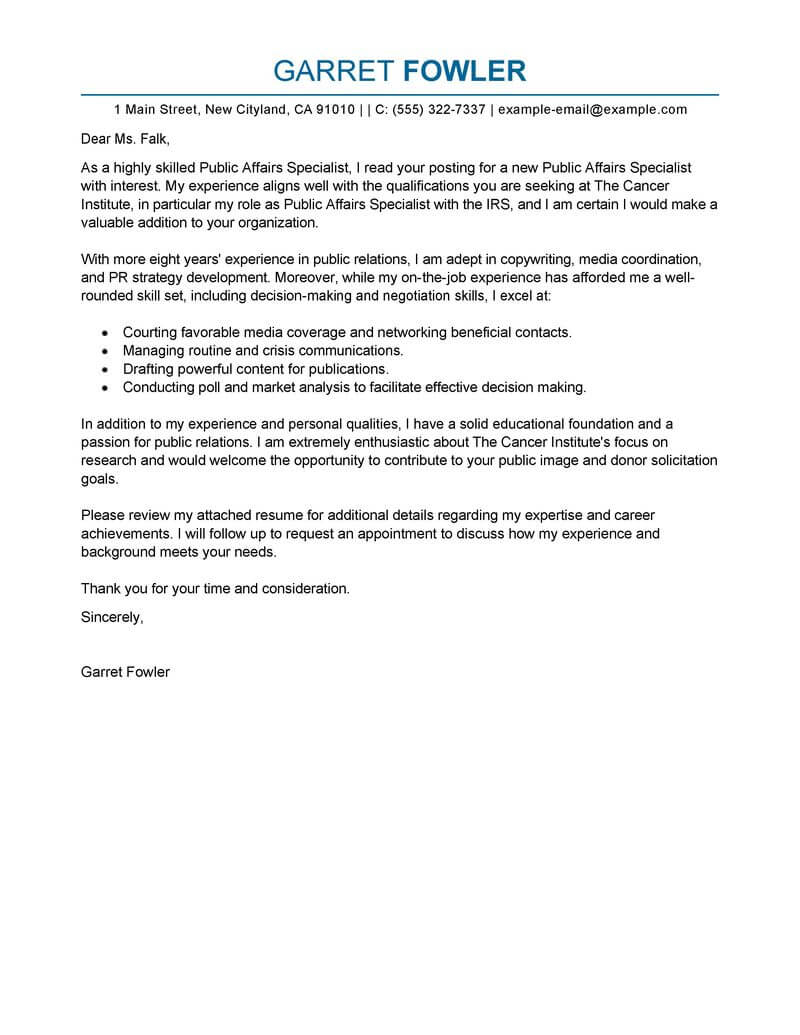 Best Public Affairs Specialist Cover Letter Examples with sizing 800 X 1035