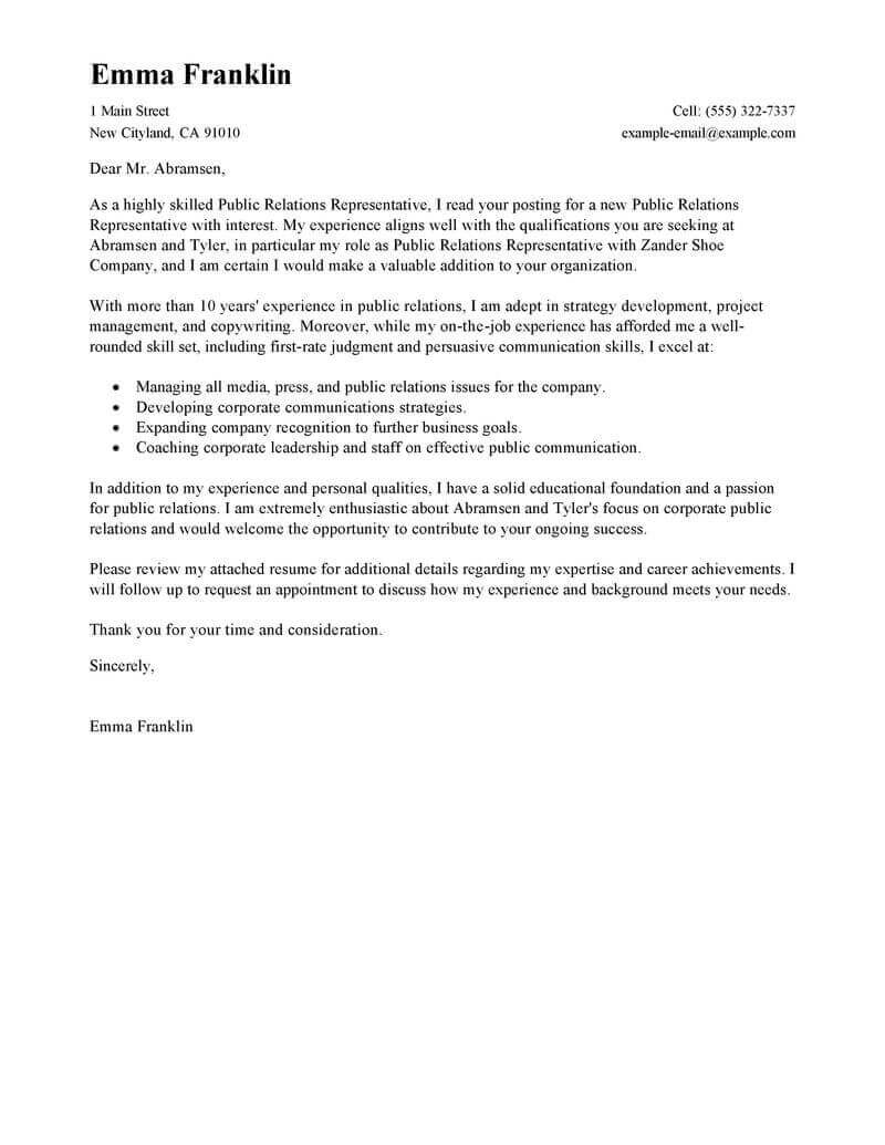 Best Public Relations Cover Letter Examples Livecareer regarding dimensions 800 X 1035