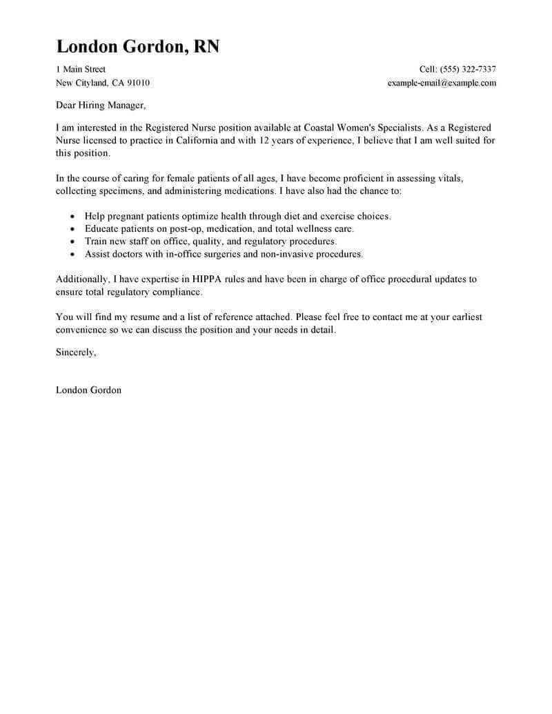 Best Registered Nurse Cover Letter Examples Livecareer with regard to measurements 800 X 1035