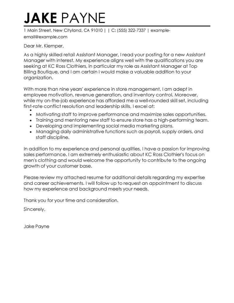 Best Retail Assistant Manager Cover Letter Examples within size 800 X 1035