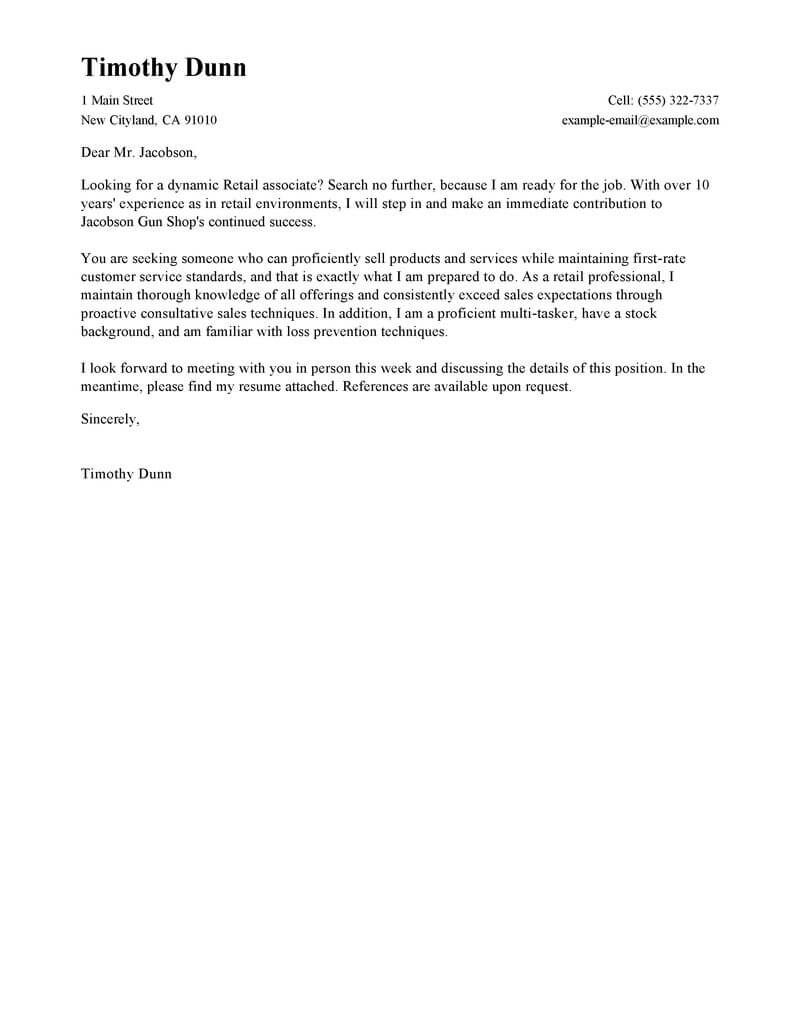 Best Retail Cover Letter Examples Livecareer for dimensions 800 X 1035