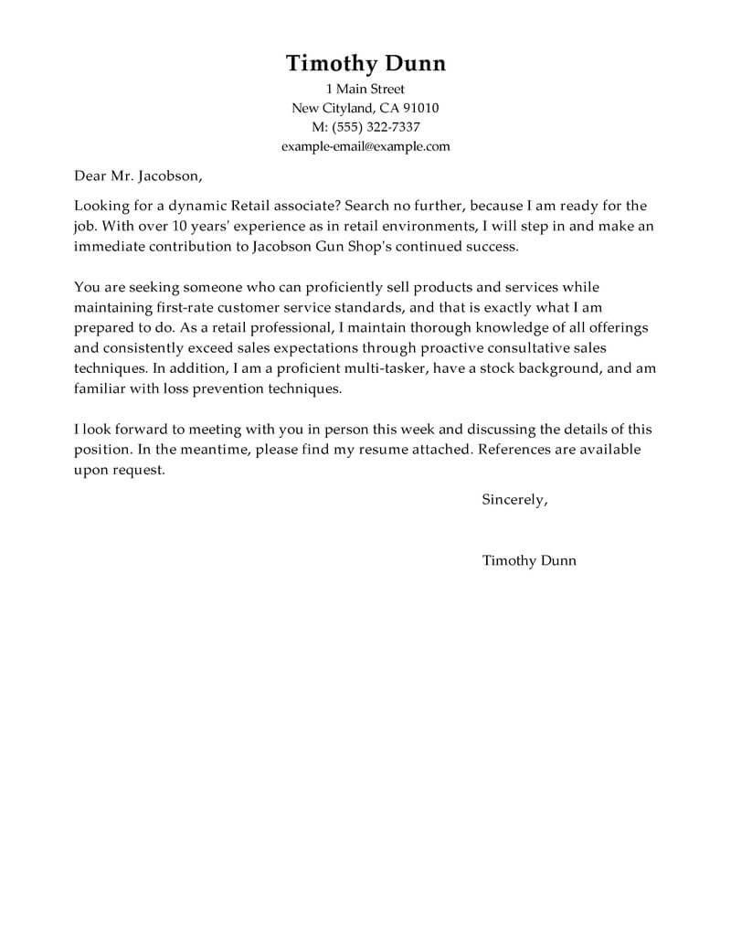 Best Retail Cover Letter Examples Livecareer intended for size 800 X 1035
