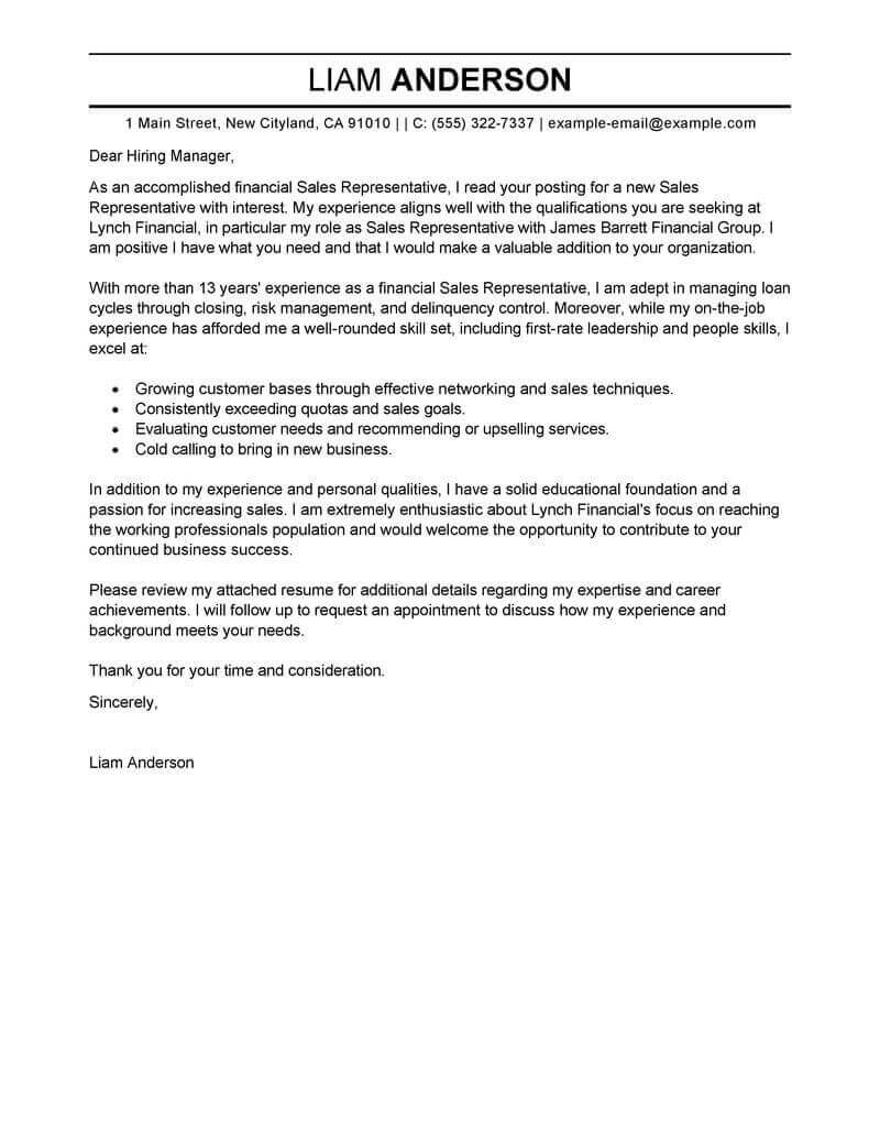 Best Sales Representative Cover Letter Examples Livecareer for dimensions 800 X 1035