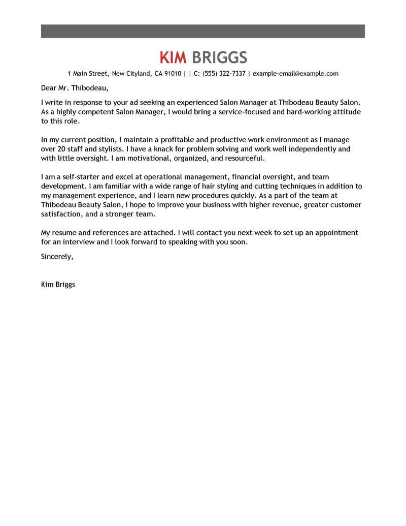 Best Salon Spa Fitness Cover Letter Examples Livecareer regarding dimensions 800 X 1035