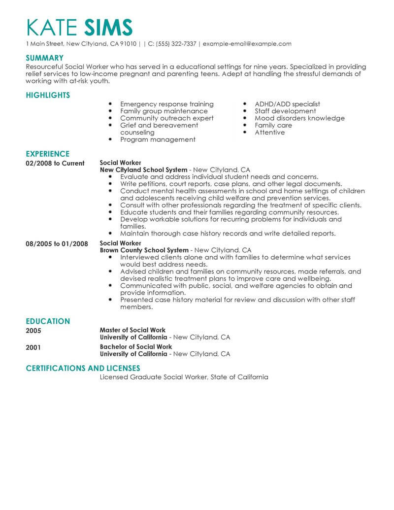 Best Social Worker Resume Example Livecareer in dimensions 800 X 1035