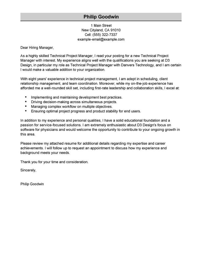 Best Technical Project Manager Cover Letter Examples pertaining to size 800 X 1035