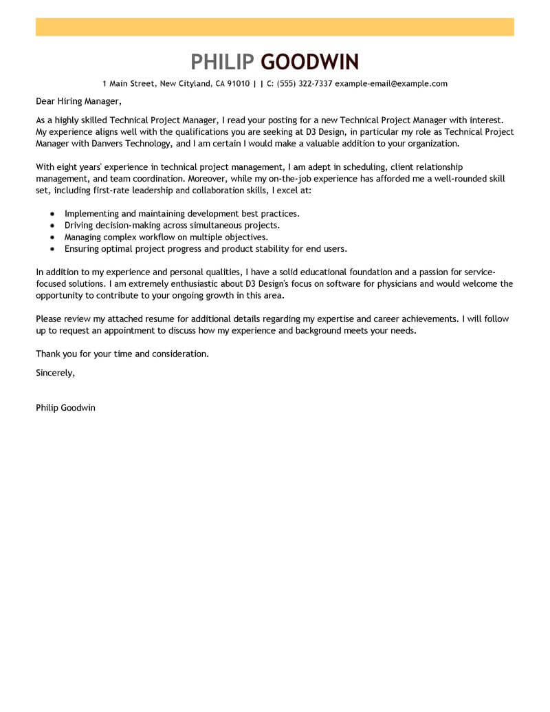 Best Technical Project Manager Cover Letter Examples regarding proportions 800 X 1035