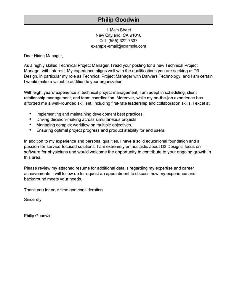 Best Technical Project Manager Cover Letter Examples with regard to sizing 800 X 1035