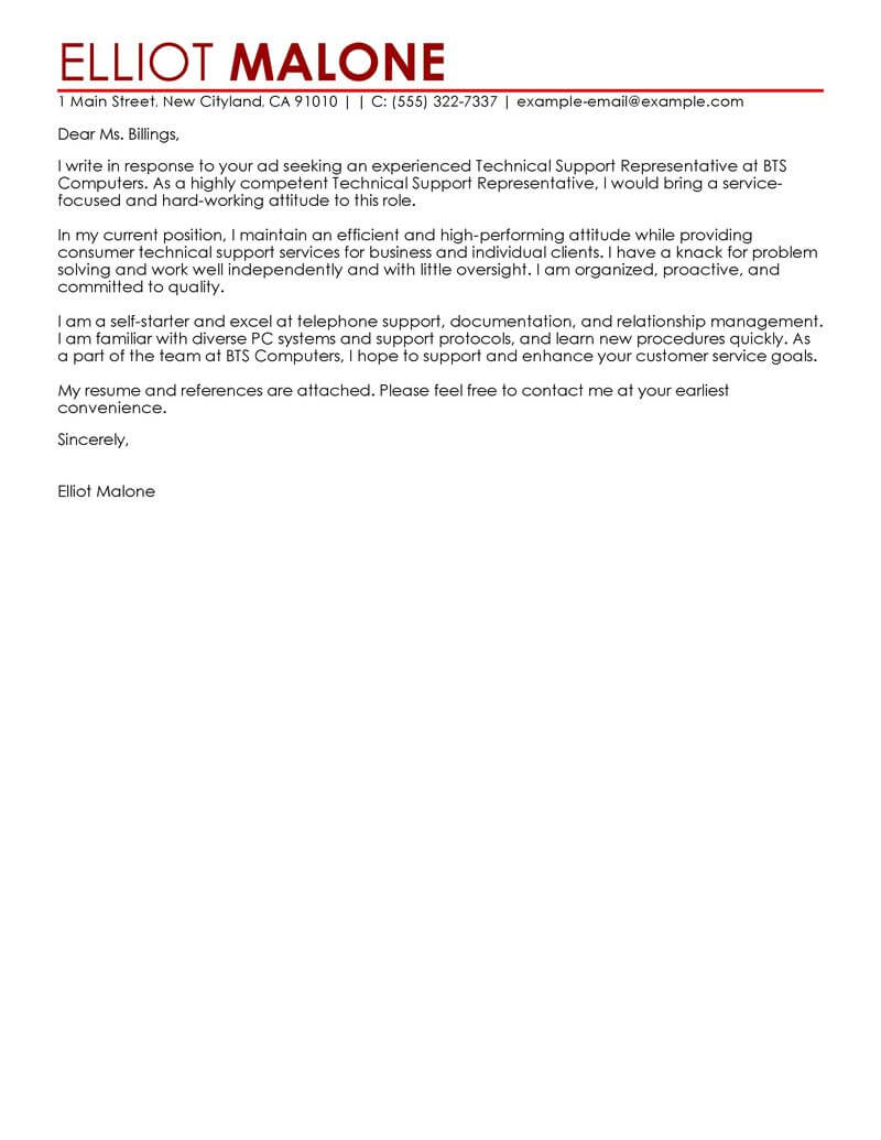 Best Technical Support Cover Letter Examples Livecareer with size 800 X 1035