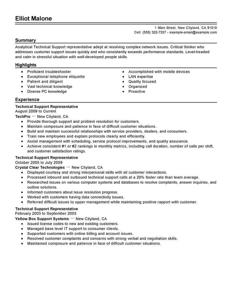 Best Technical Support Resume Example Livecareer in dimensions 800 X 1035