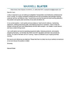 Best Transportation Cover Letter Examples Livecareer within proportions 800 X 1035