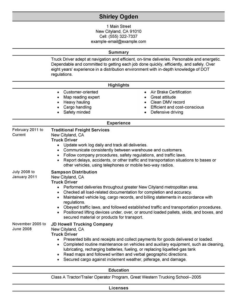 Best Truck Driver Resume Example Livecareer for sizing 800 X 1035