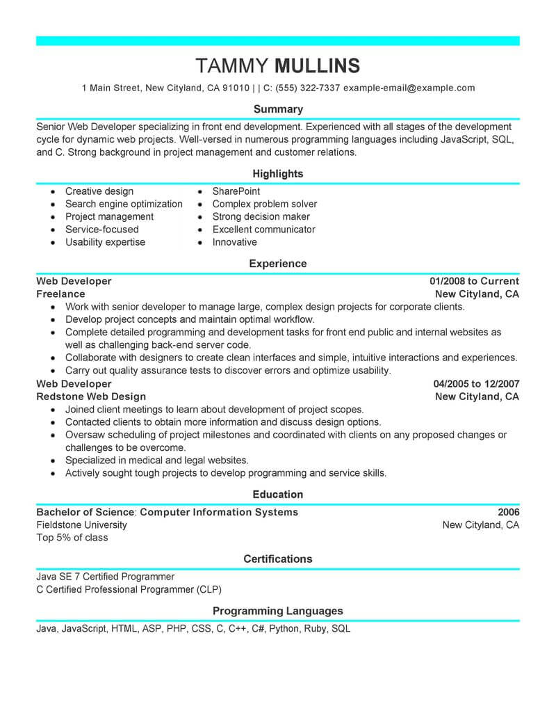 Best Web Developer Resume Example Livecareer intended for measurements 800 X 1035