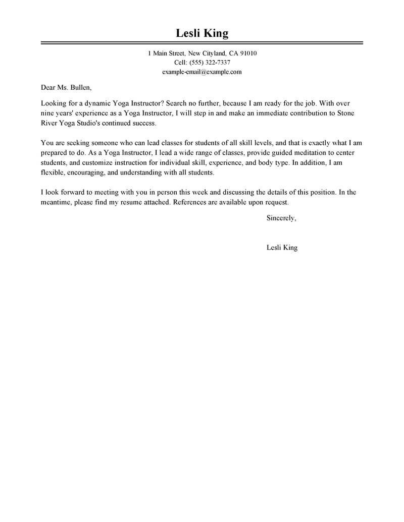 Best Yoga Instructor Cover Letter Examples Livecareer in sizing 800 X 1035