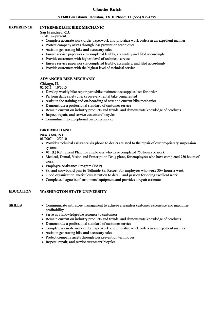 Bike Mechanic Resume Samples Velvet Jobs for measurements 860 X 1240