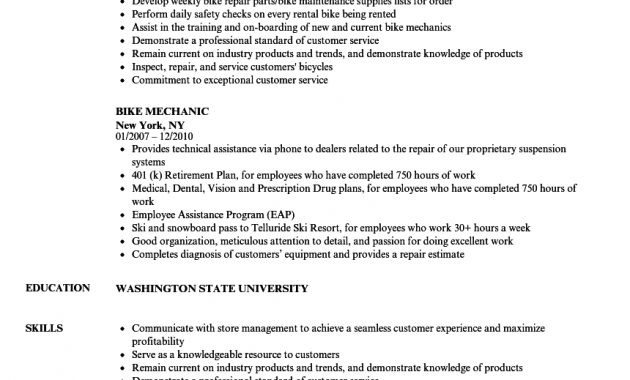 Bike Mechanic Resume Samples Velvet Jobs intended for sizing 860 X 1240