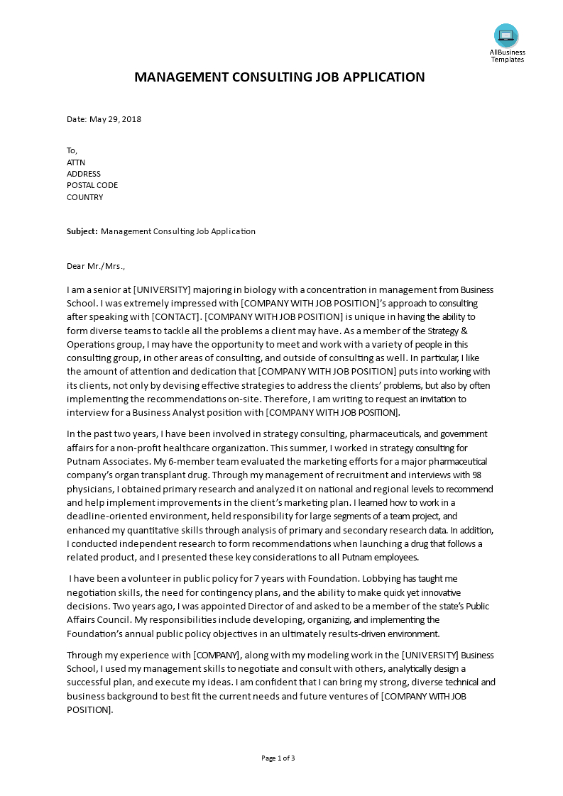 Biology Management Consulting Cover Letter Templates At inside sizing 793 X 1122