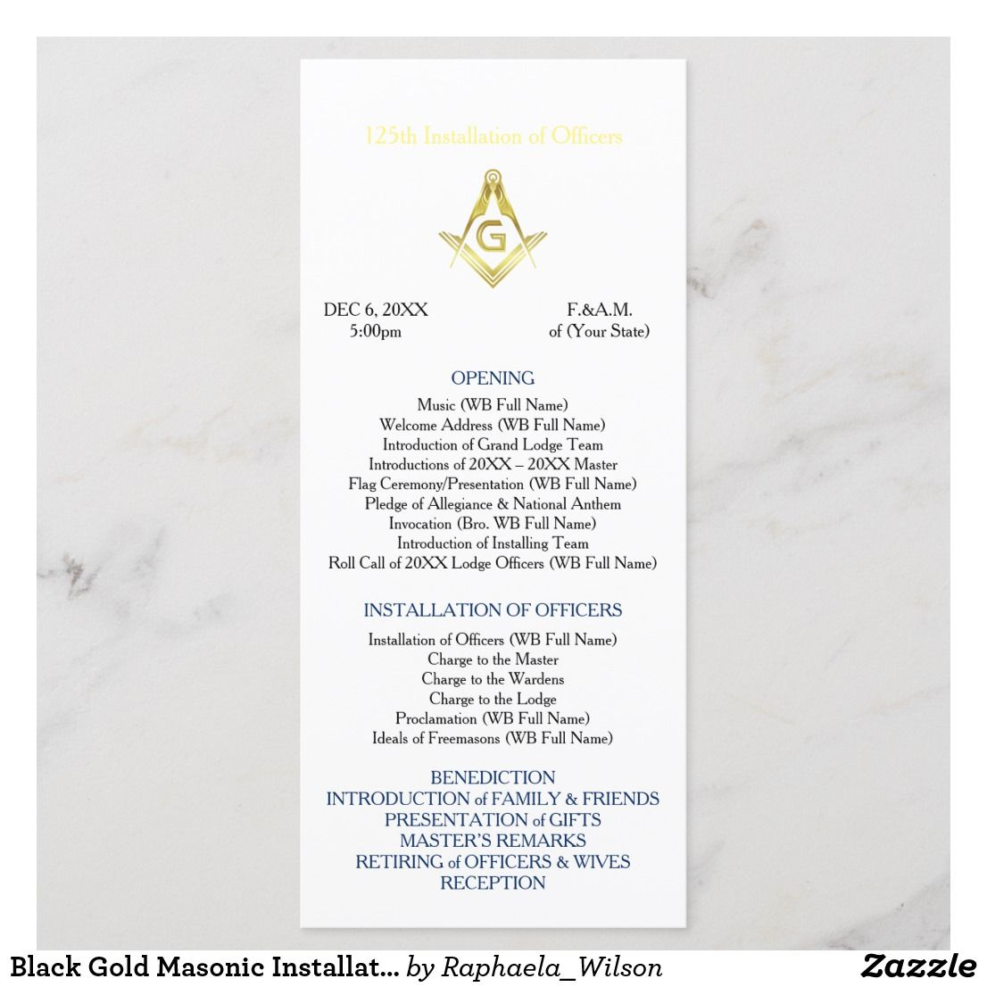 Black Gold Masonic Installation Program Template Zazzle within dimensions 1106 X 1106