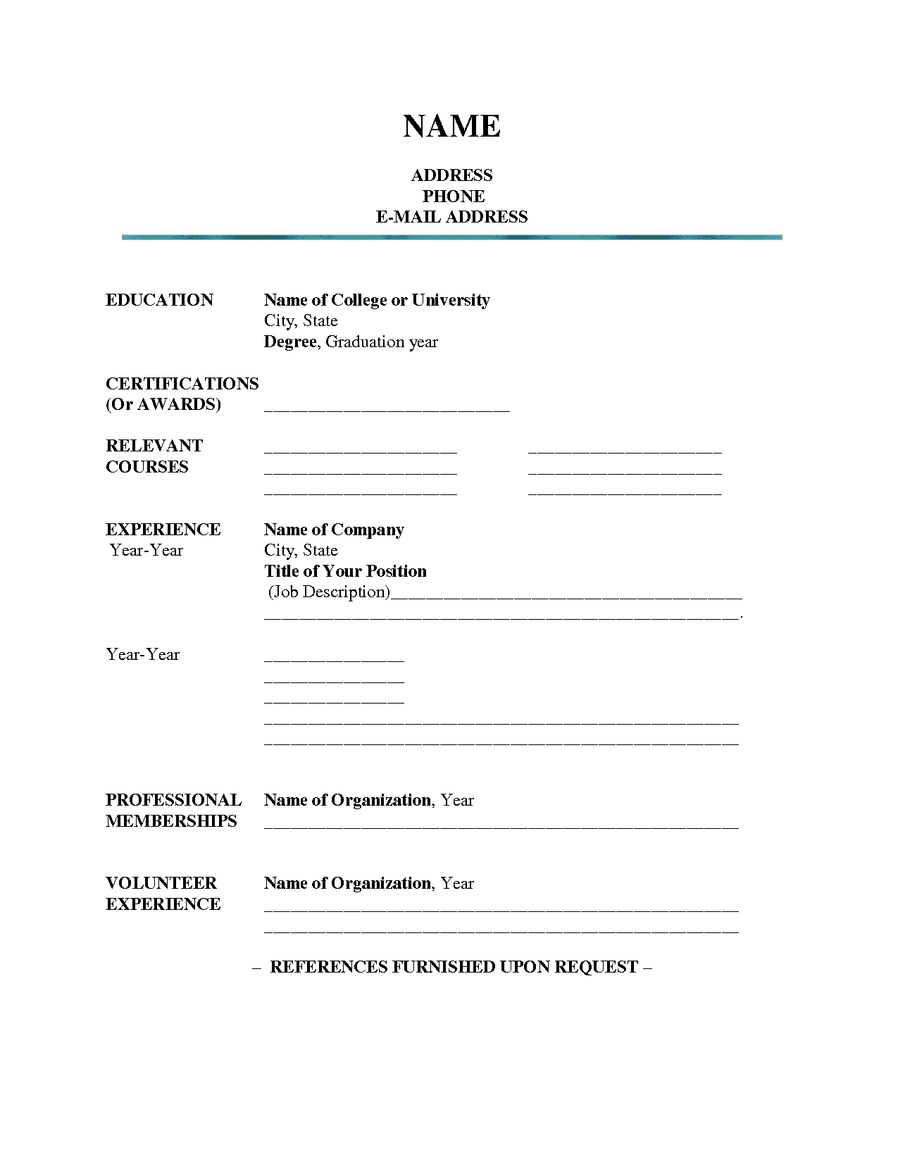 Blank Resume Template Ecommercewordpress Student Resume with proportions 1275 X 1650