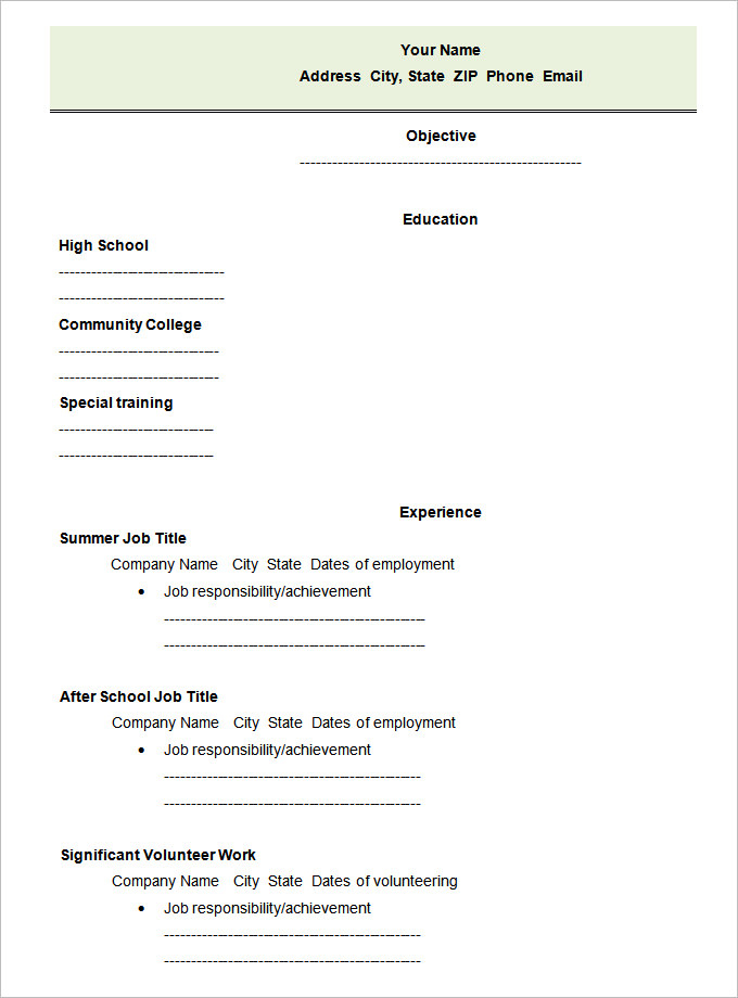 free printable high school resume template