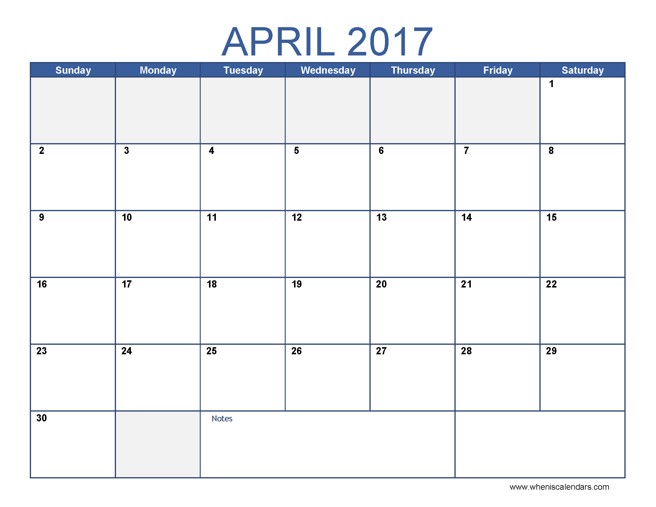 Blue Printable Blank 2017 April Calendar Template with regard to proportions 2200 X 1700