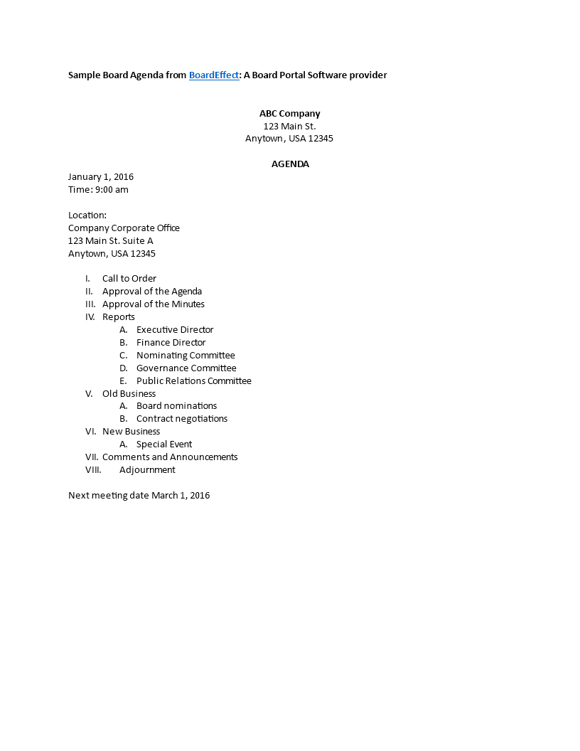 Board Meeting Agenda Templates At Allbusinesstemplates in size 816 X 1056