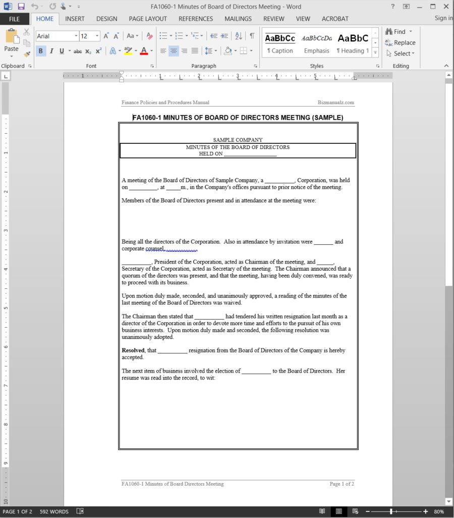 Board Of Directors Meeting Minutes Template Fa1060 1 with regard to measurements 900 X 1026